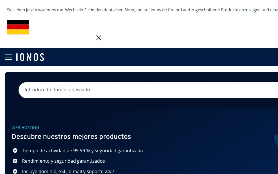 Screenshot of ionos.mx