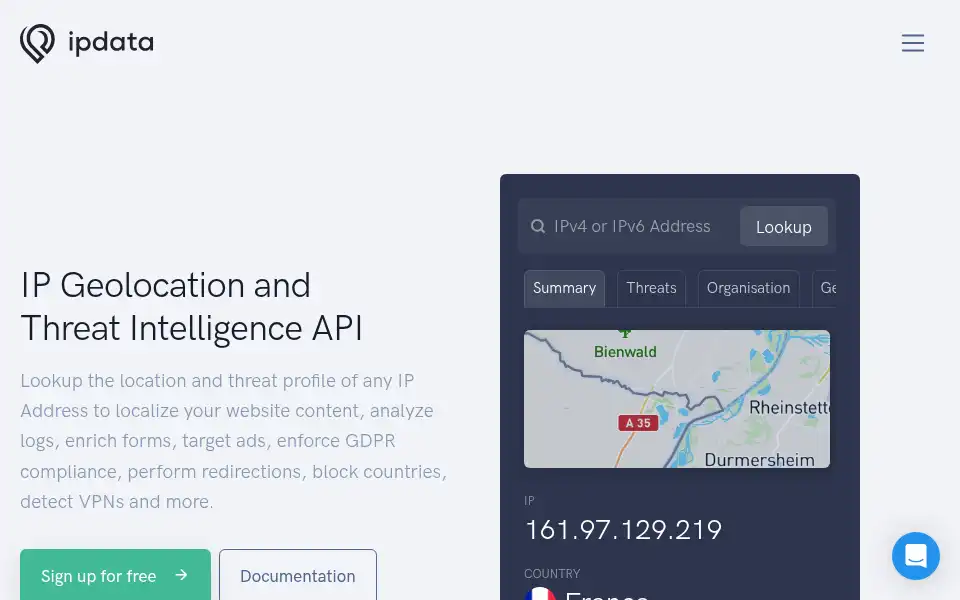 Screenshot of ipdata.co