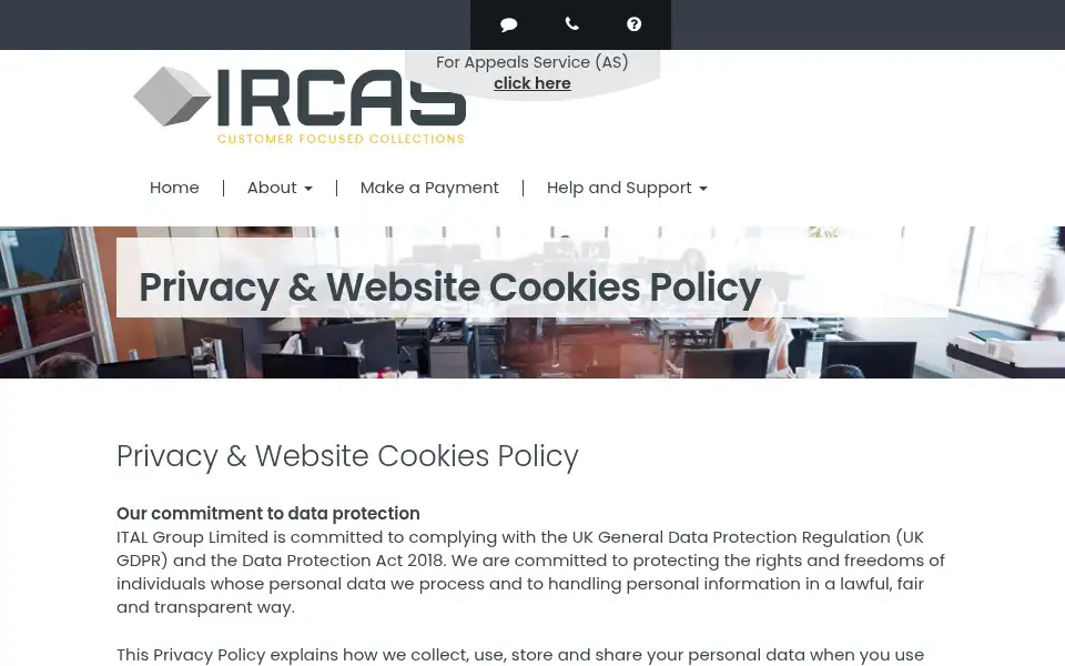 Screenshot of ircas.co.uk