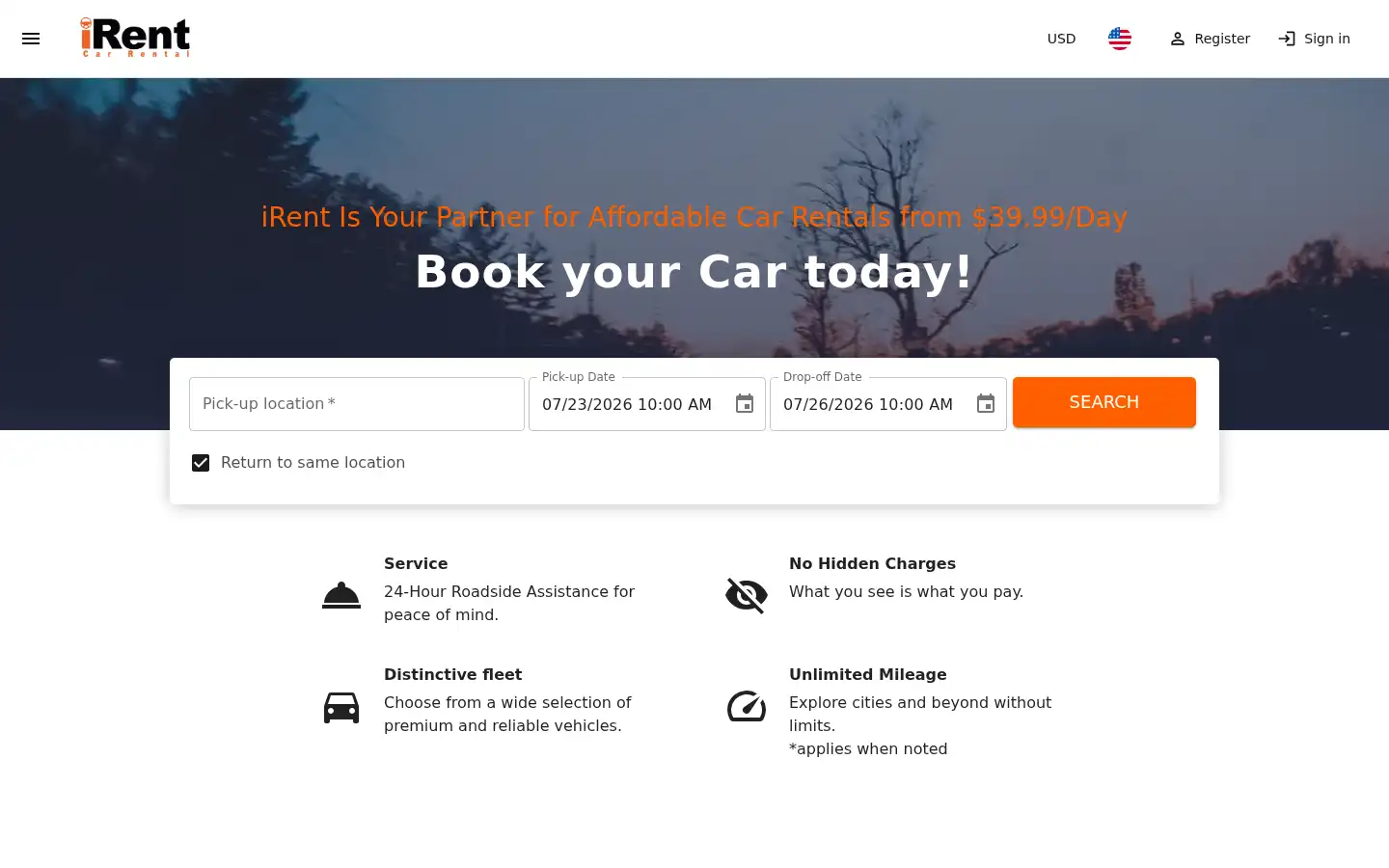 Screenshot of irentcarrental.com