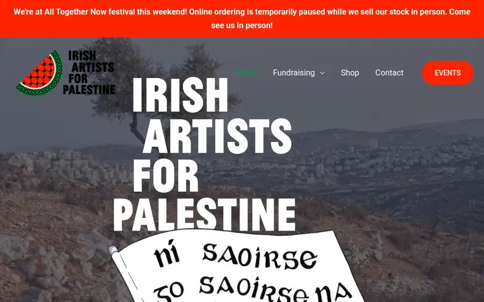 Screenshot of irishartistsforpalestine.com