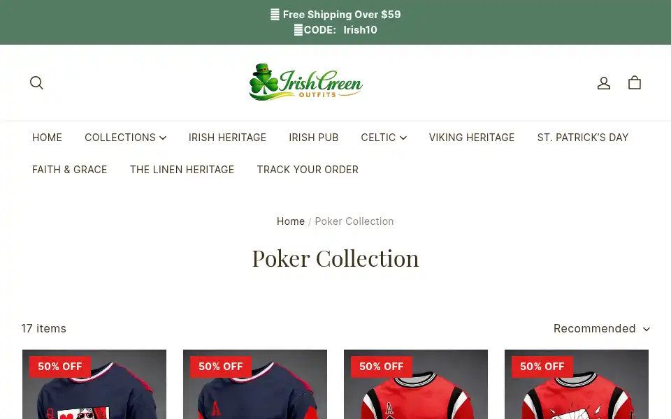 Screenshot of irishgreenoutfits.com
