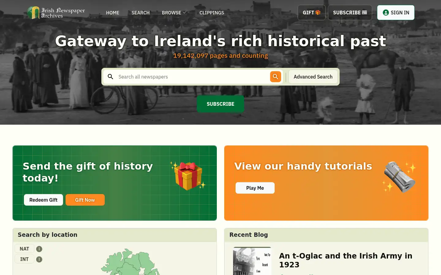 Screenshot of irishnewsarchives.com