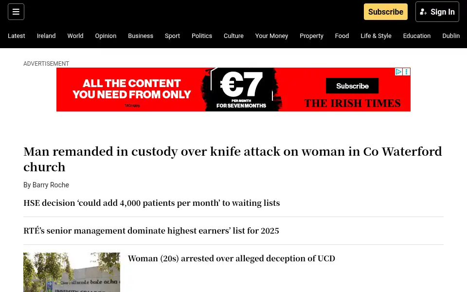 Screenshot of irishtimes.com