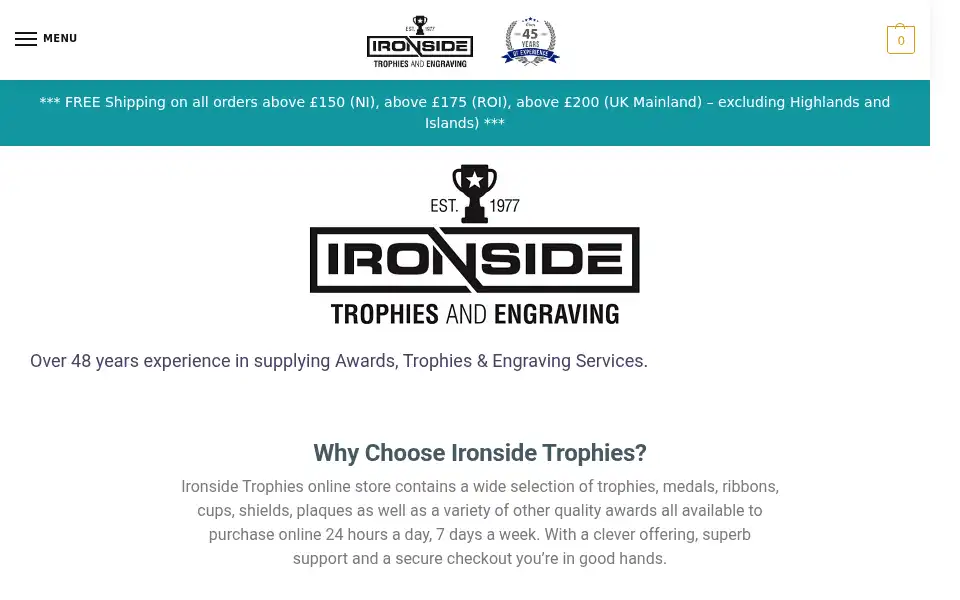 Screenshot of ironsidetrophies.com