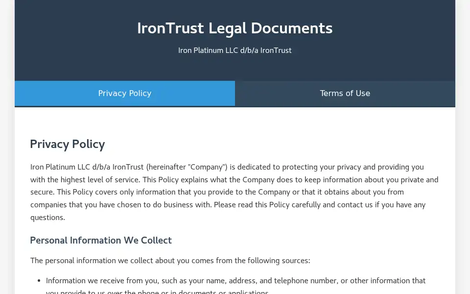 Screenshot of irontrustfl.com