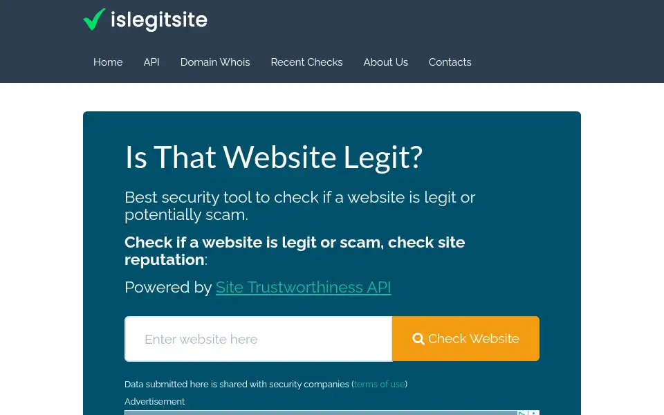 Screenshot of islegitsite.com