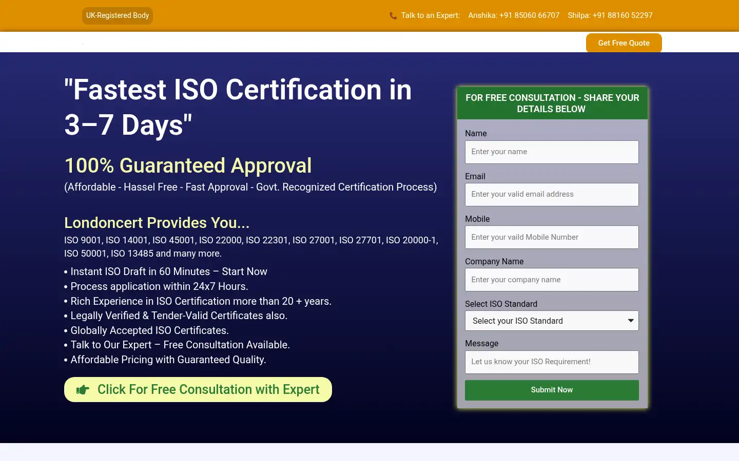 Screenshot of iso.londoncert.co.uk