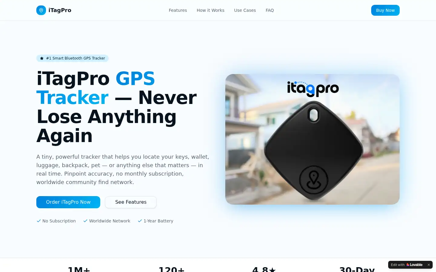 Screenshot of itagpro-gps-tracker.lovable.app