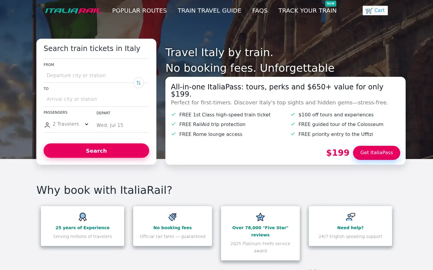 Screenshot of italiarail.com
