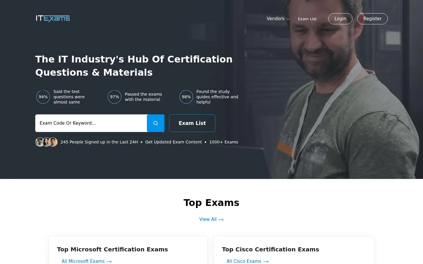 Screenshot of itexams.com