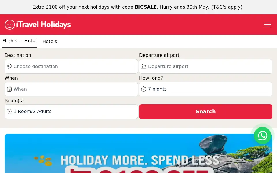 Screenshot of itravelholidays.co.uk