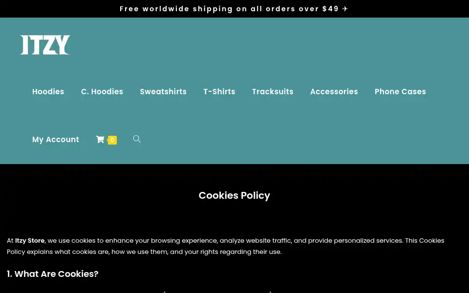 Screenshot of itzymerch.com