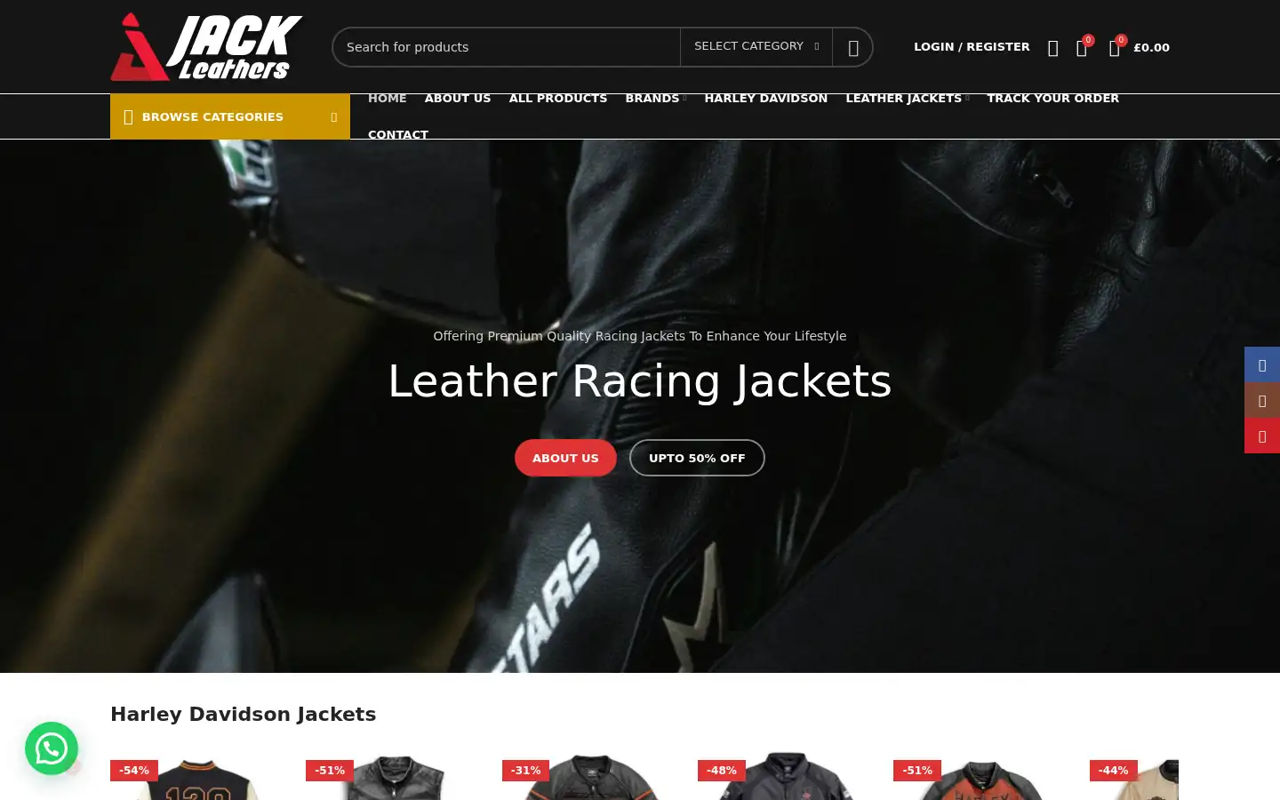 Screenshot of jackleathers.com