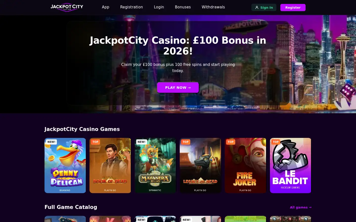 Screenshot of jackpotcitycasino.uk