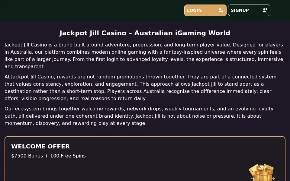Screenshot of jackpotjillcasinoau.com