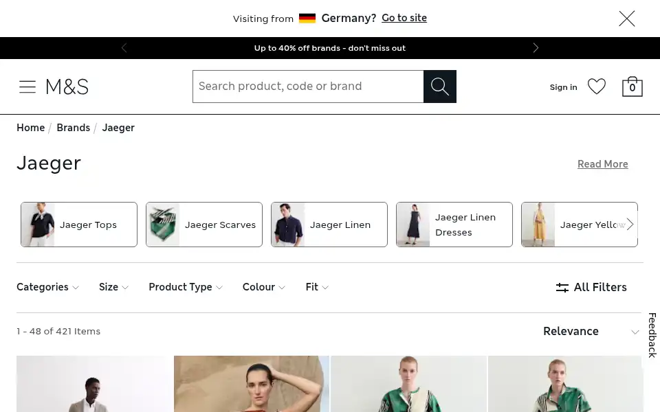 Screenshot of jaeger.co.uk