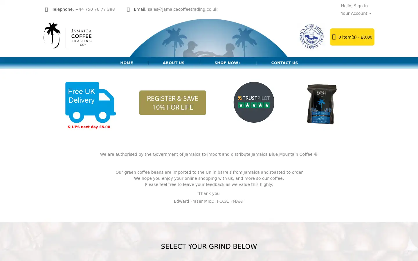 Screenshot of jamaicacoffeetrading.co.uk