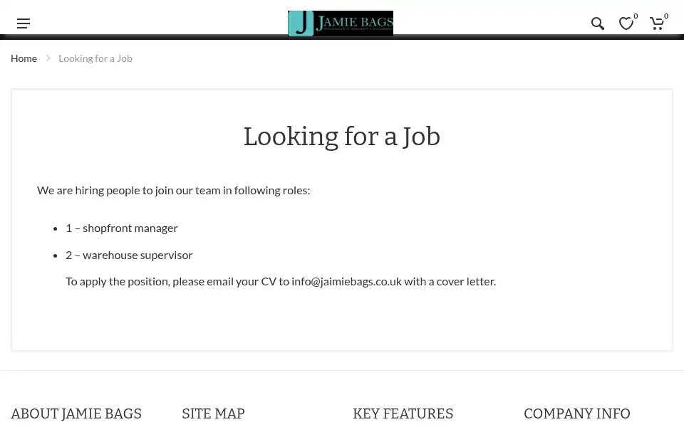 Screenshot of jamiebags.co.uk