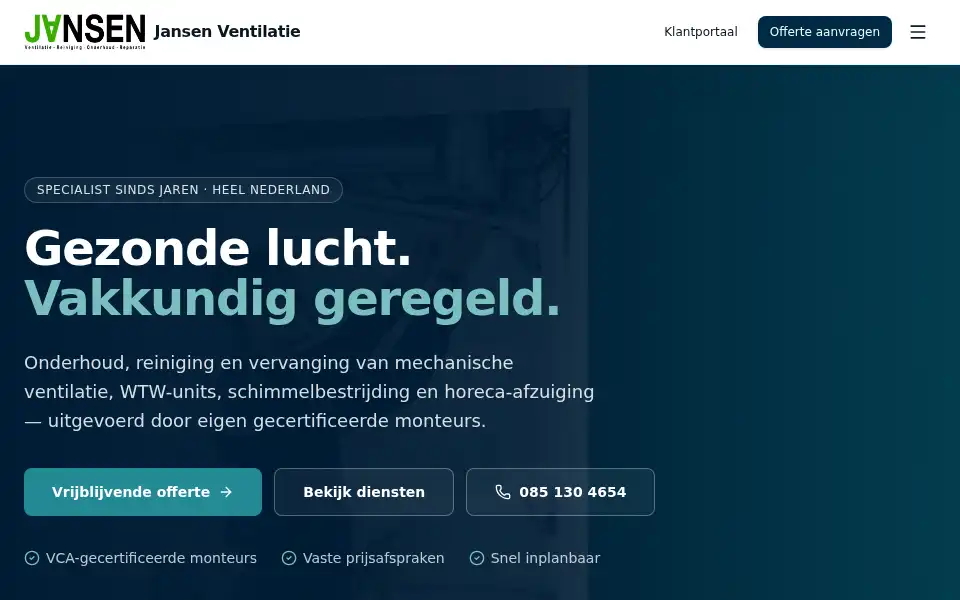 Screenshot of jansenventilatie.nl