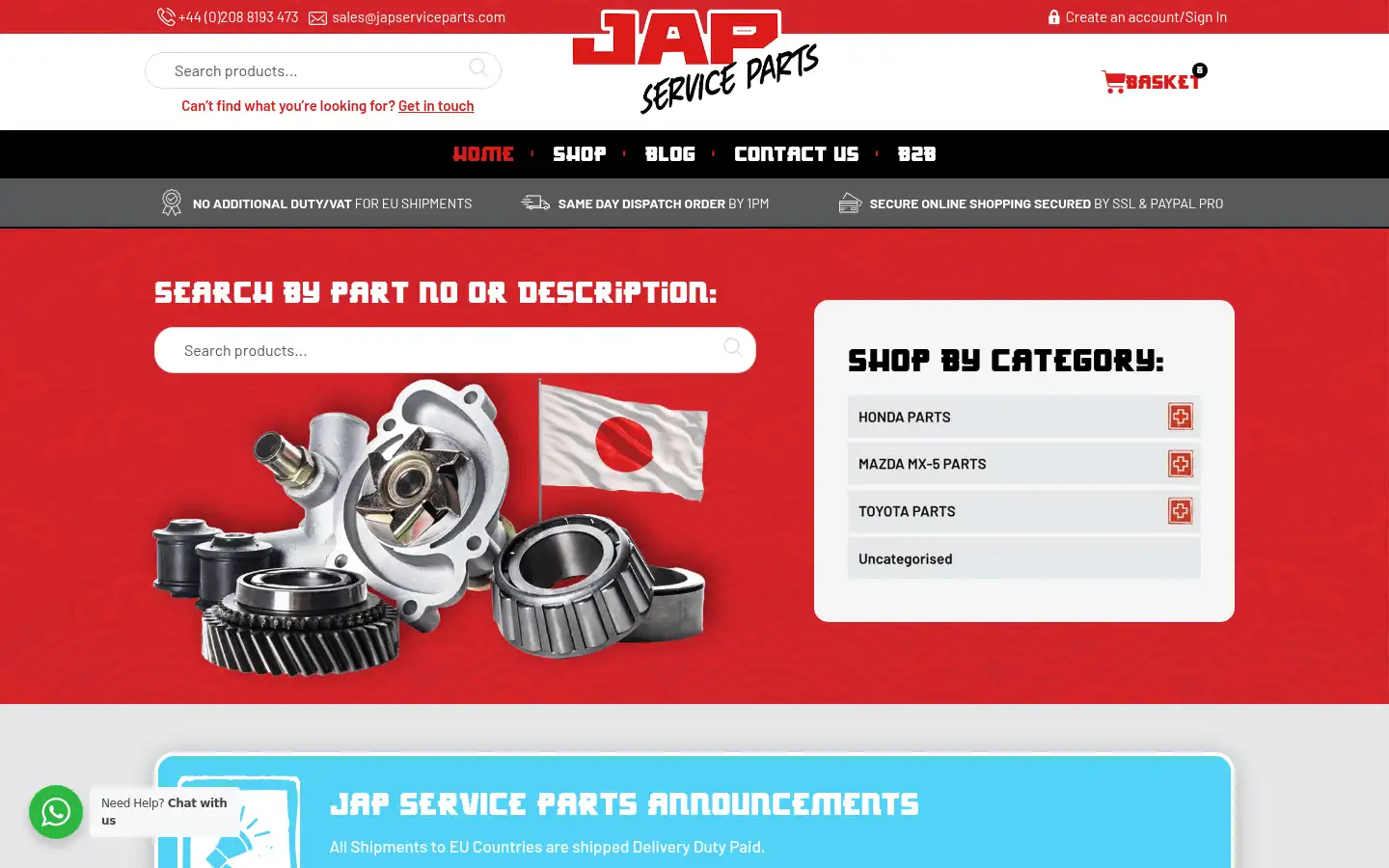 Screenshot of japserviceparts.co.uk