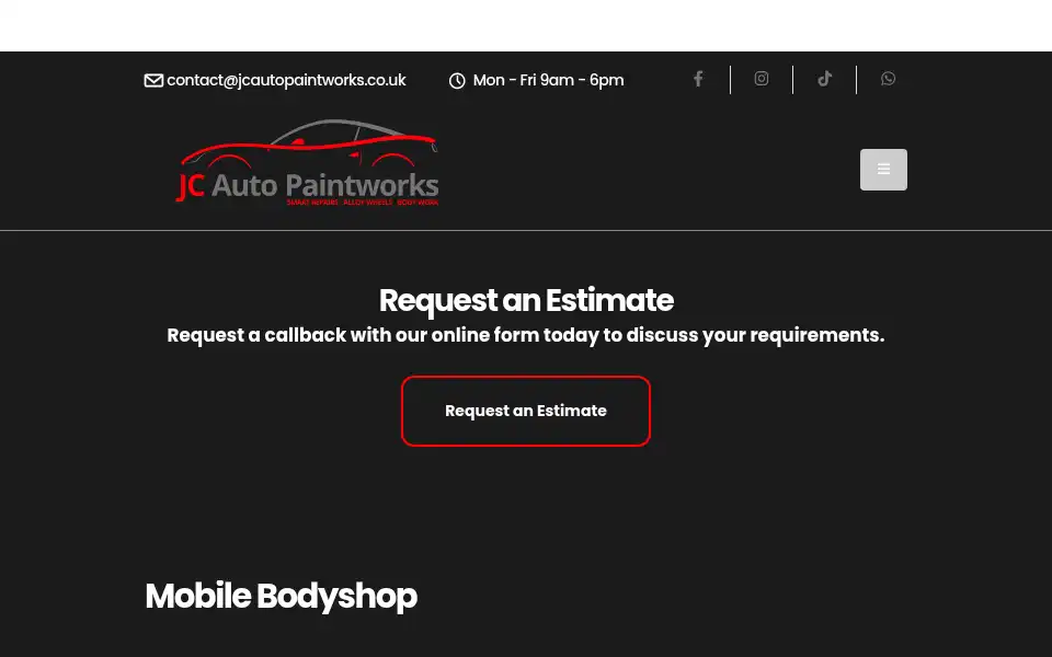 Screenshot of jcautopaintworks.co.uk