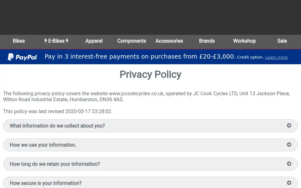 Screenshot of jccookcycles.co.uk