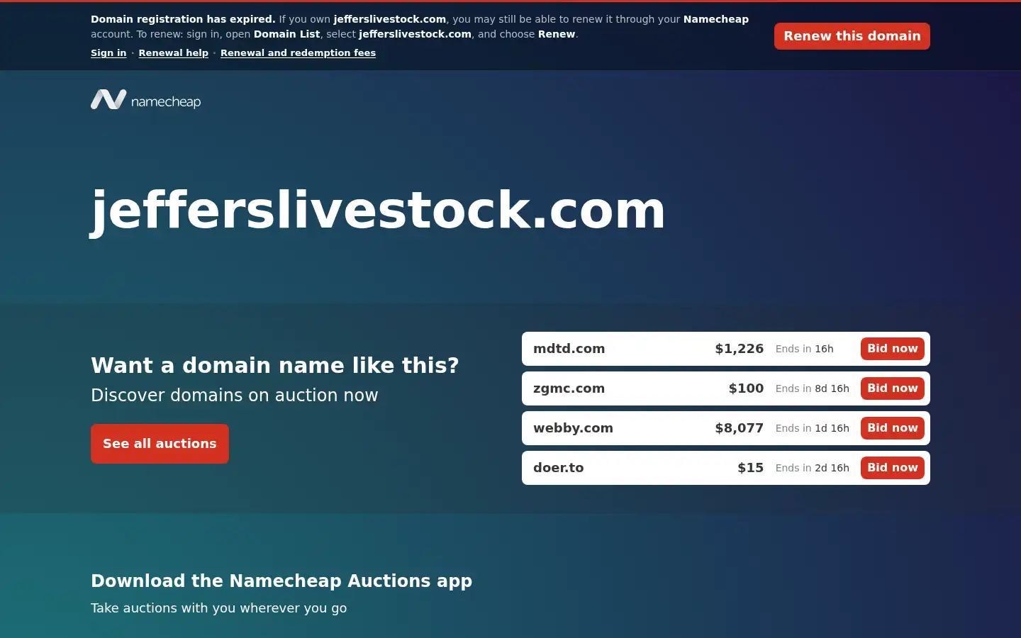 Screenshot of jefferslivestock.com