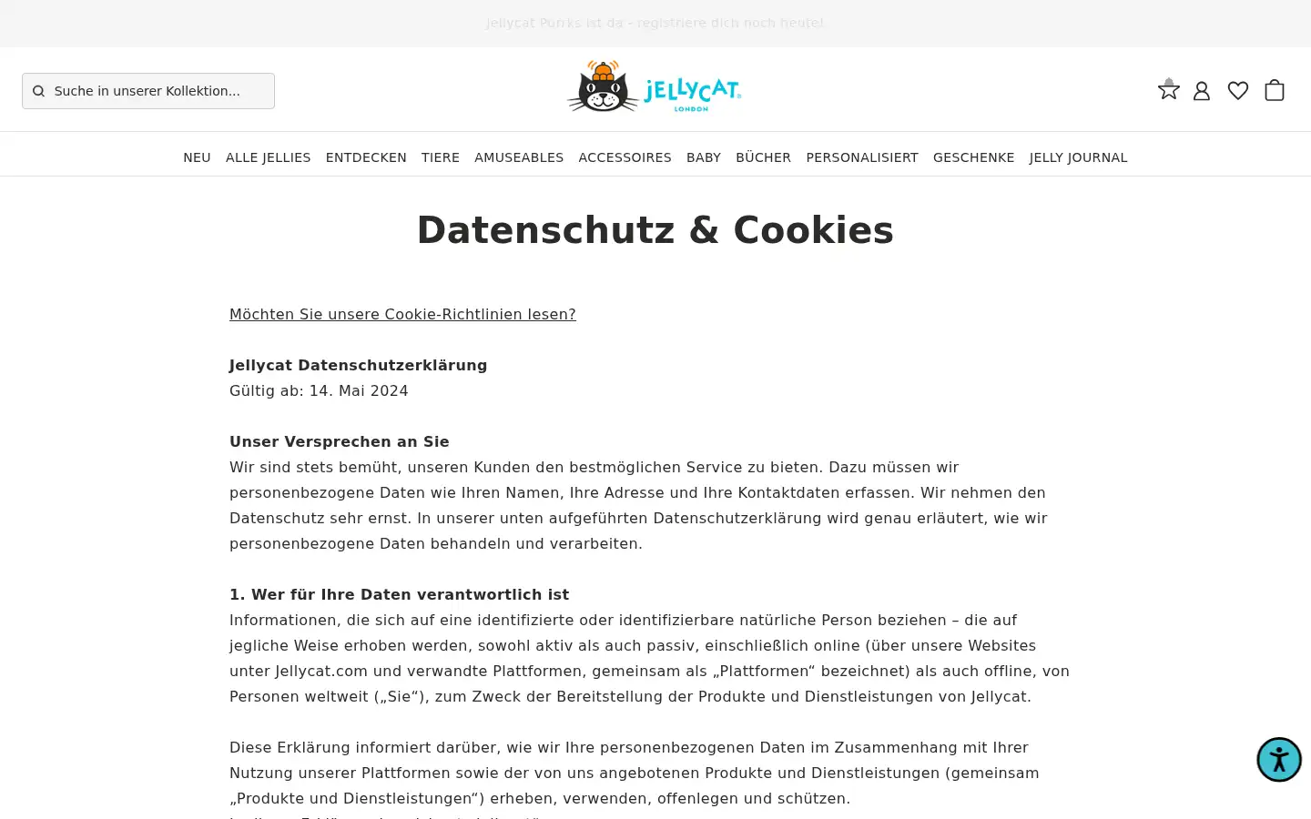 Screenshot of jellycat.com