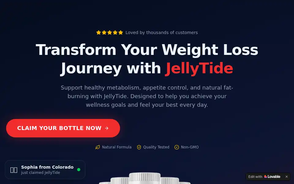 Screenshot of jellytide-consumer.lovable.app