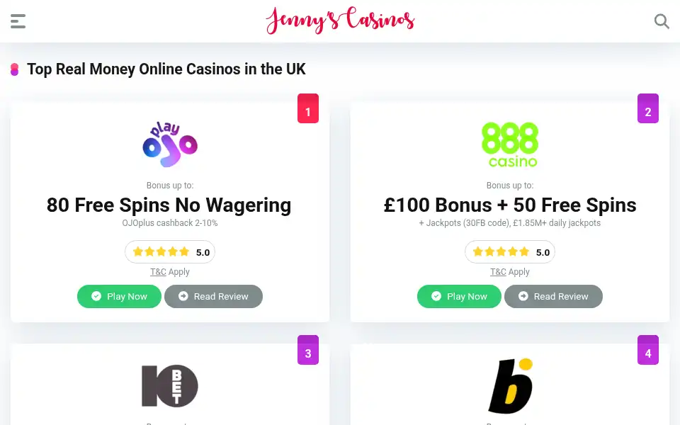 Screenshot of jennycasino.com