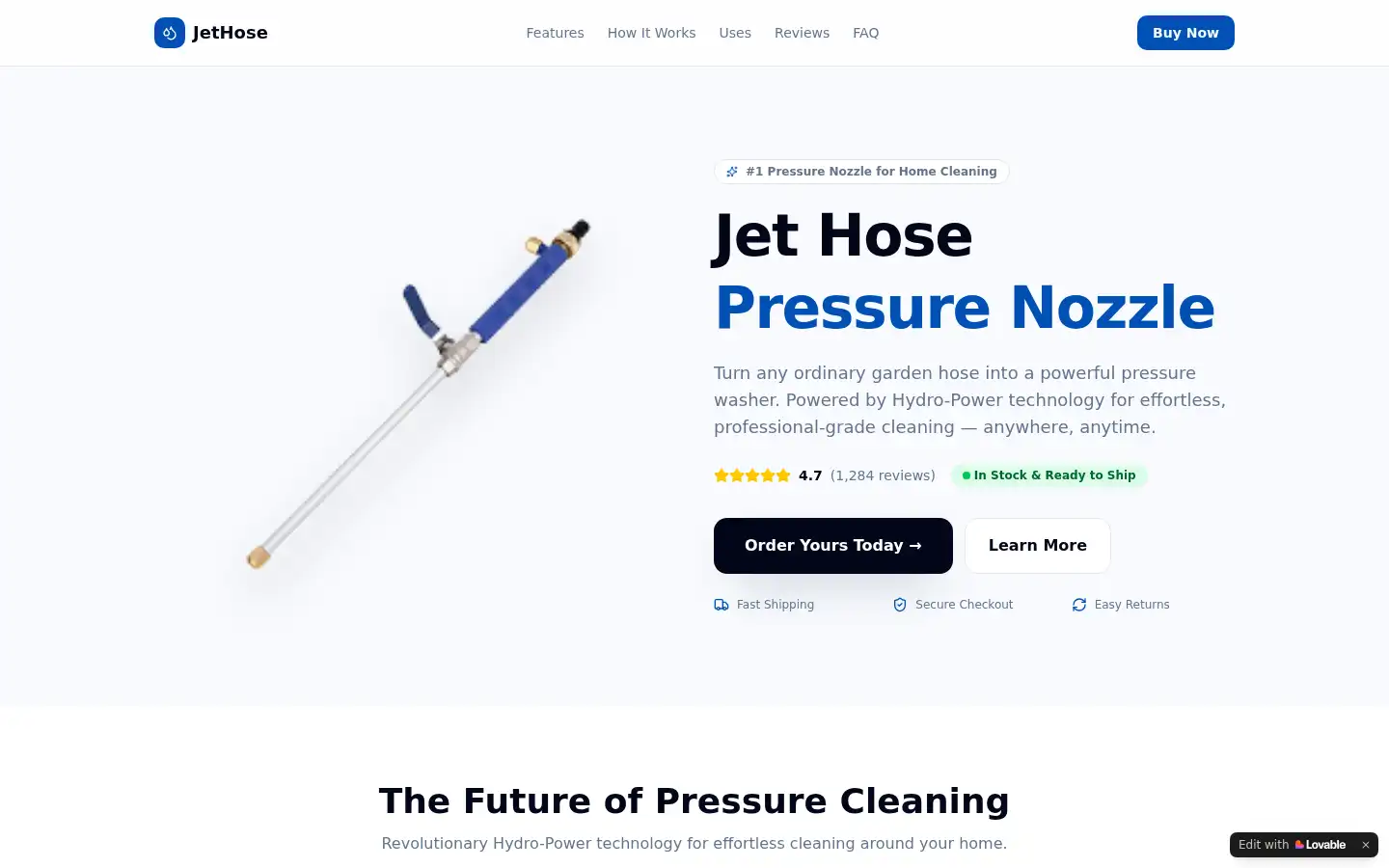 Screenshot of jet-hose-pressure-nozzle.lovable.app
