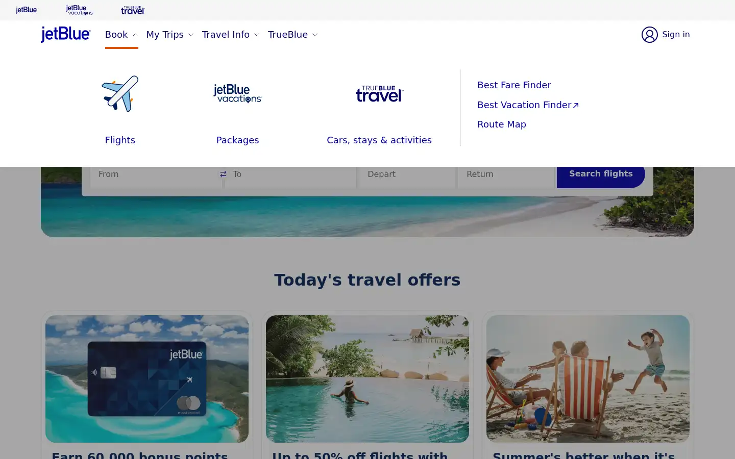 Screenshot of jetblue.com