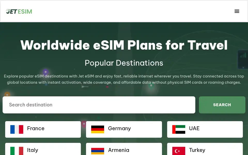 Screenshot of jetesim.app