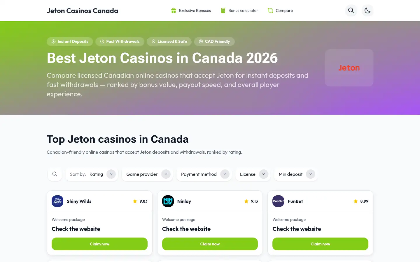 Screenshot of jeton-casinos-canada.com