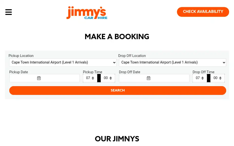 Screenshot of jimmyscarhire.com