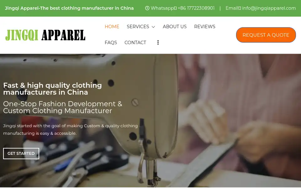 Screenshot of jingqiapparel.com