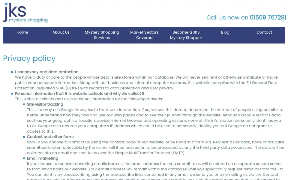 Screenshot of jksmysteryshopping.co.uk