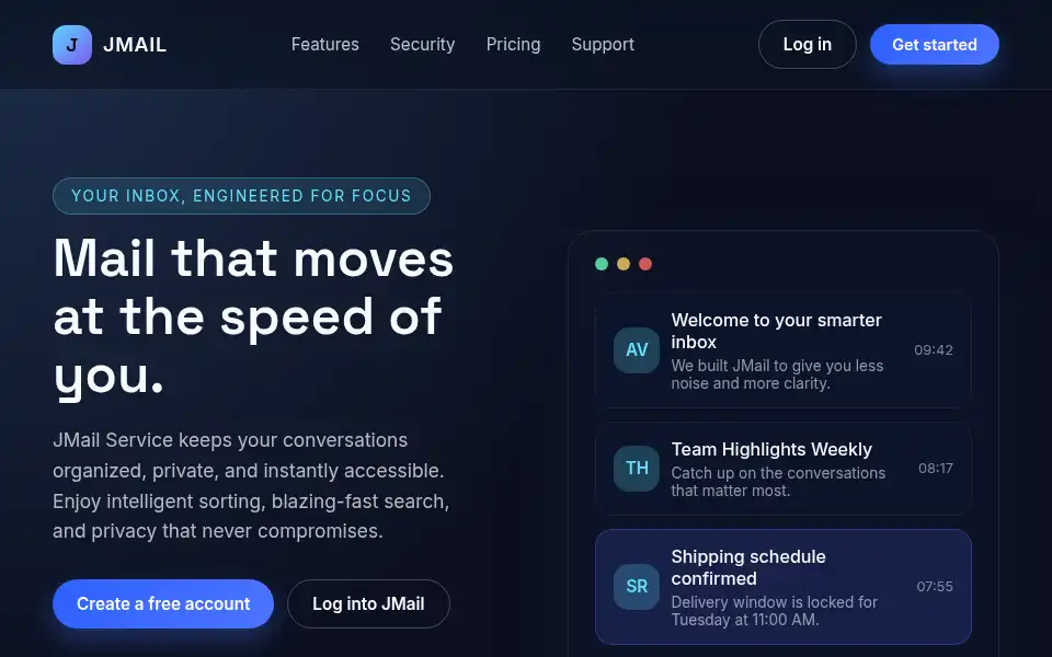 Screenshot of jmailservice.com