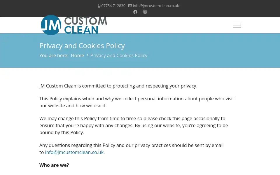 Screenshot of jmcustomclean.co.uk