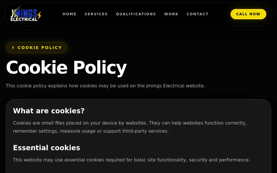 Screenshot of jmingselectrical.co.uk