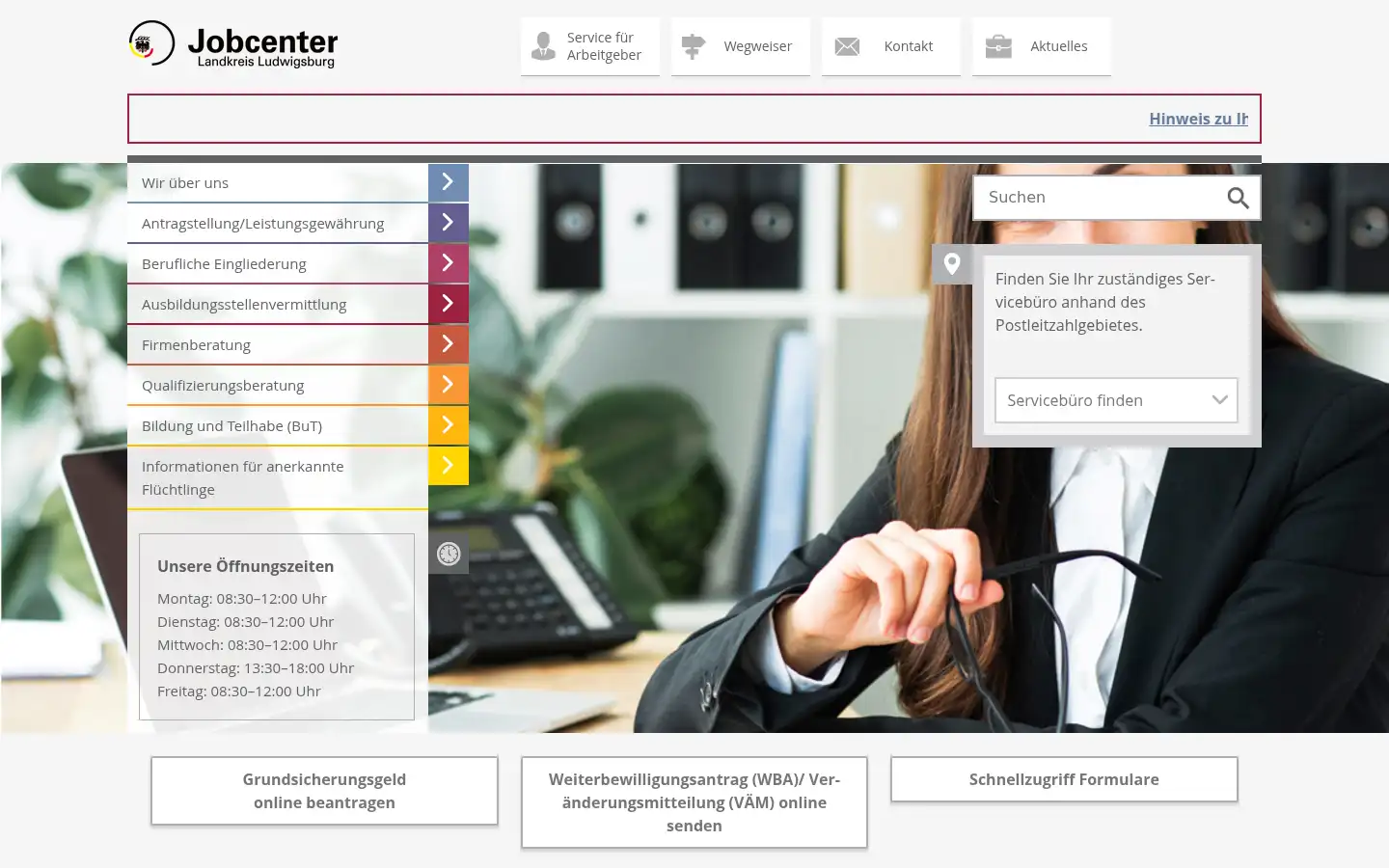 Screenshot of jobcenter.landkreis-ludwigsburg.de
