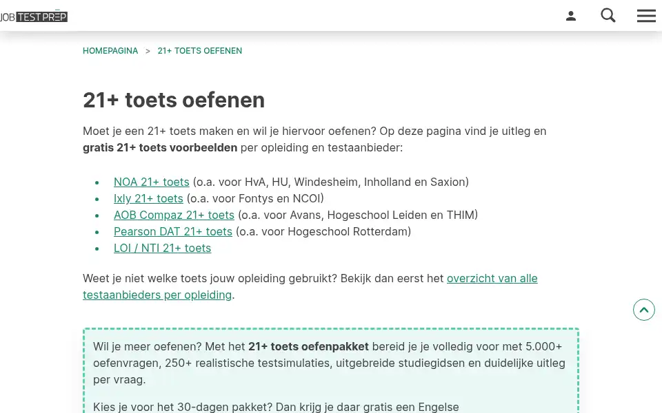 Screenshot of jobtestprep.nl