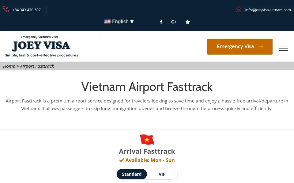 Screenshot of joeyvisavietnam.com