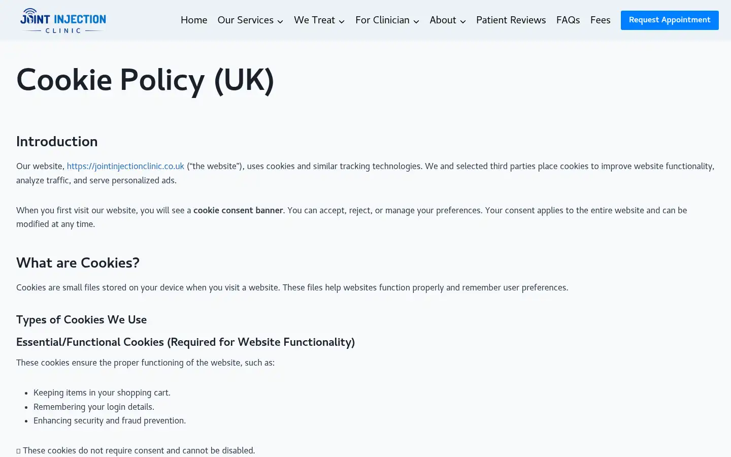 Screenshot of jointinjectionclinic.co.uk