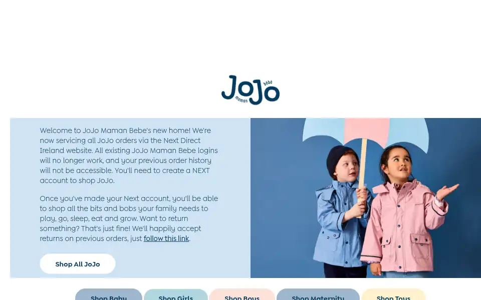 Screenshot of jojomamanbebe.ie