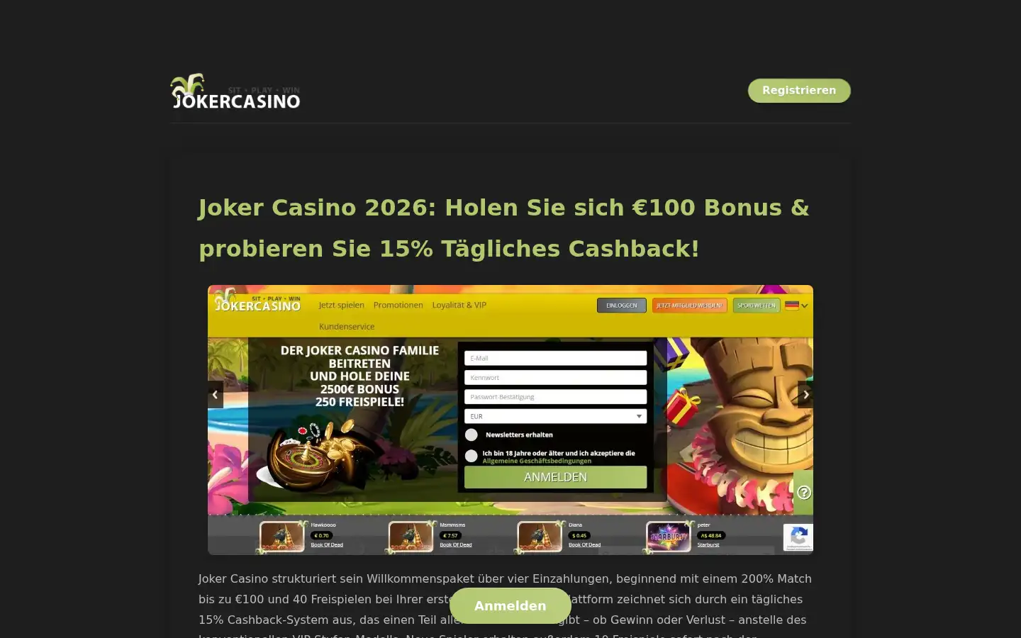 Screenshot of jokercasino.com.de