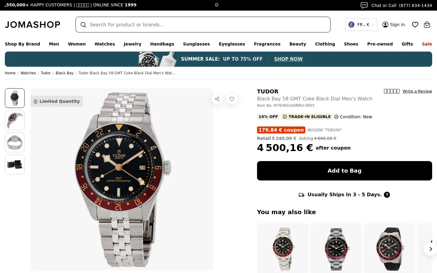 Screenshot of jomashop.com
