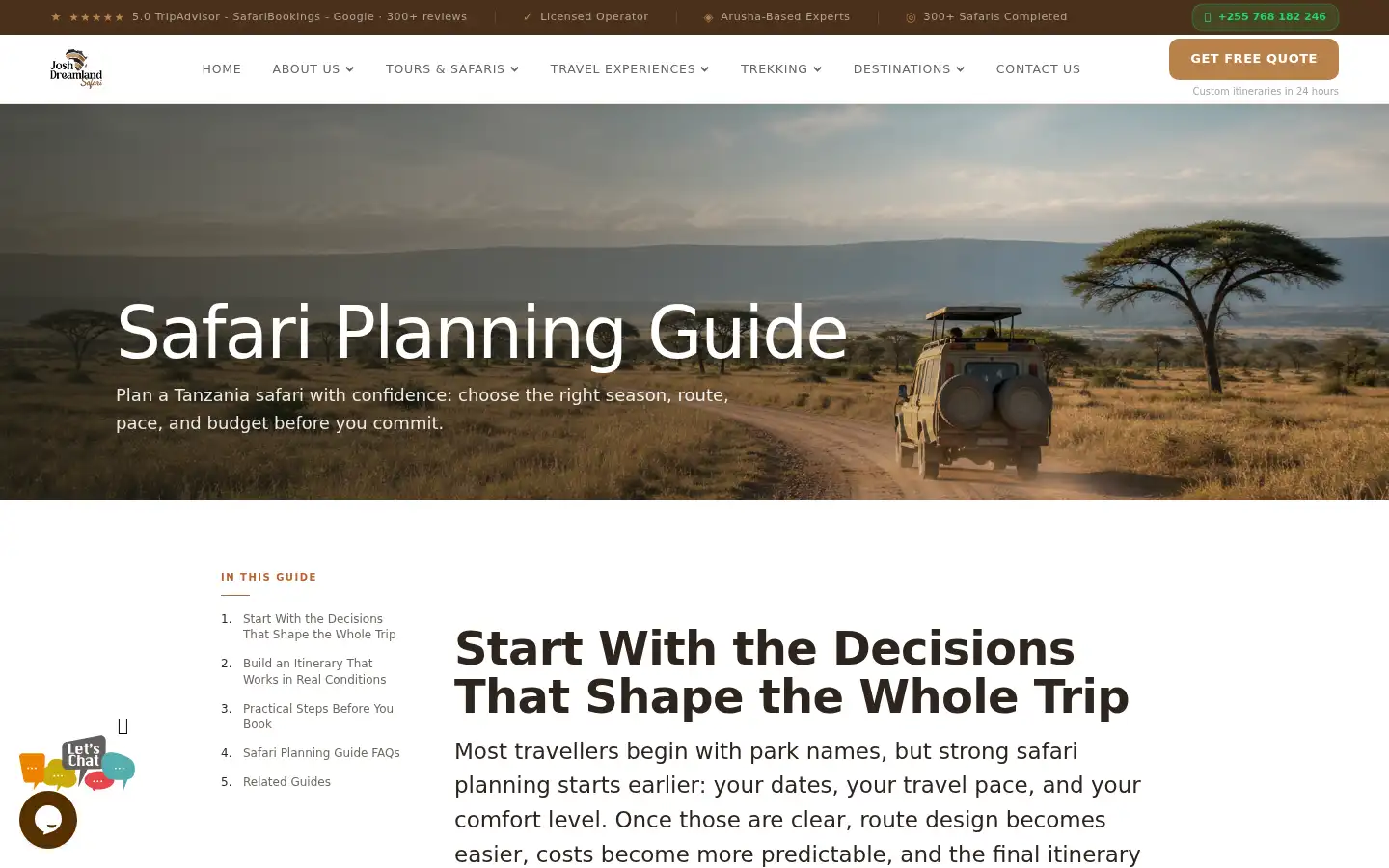 Screenshot of joshdreamlandsafari.com