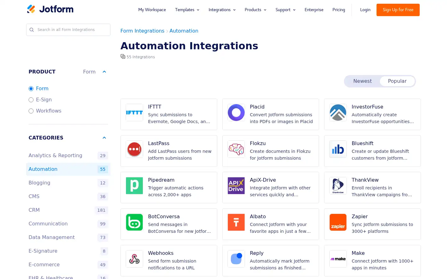 Screenshot of jotform.com